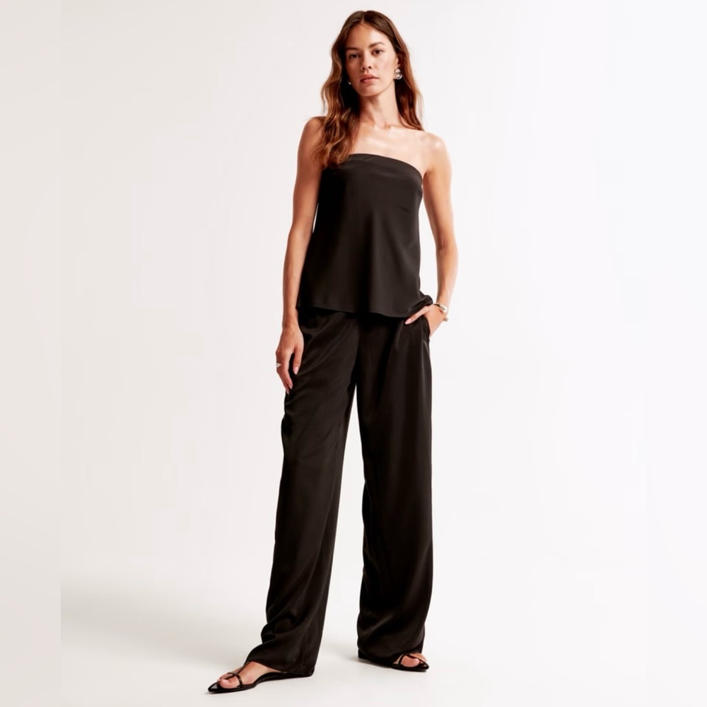 Abercrombie & Fitch Wide Leg Linen Pants (Black, XS)